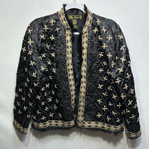 Mirasol Quilted Jacket Womens Size Large Fur Trim Lightweight Embroidered